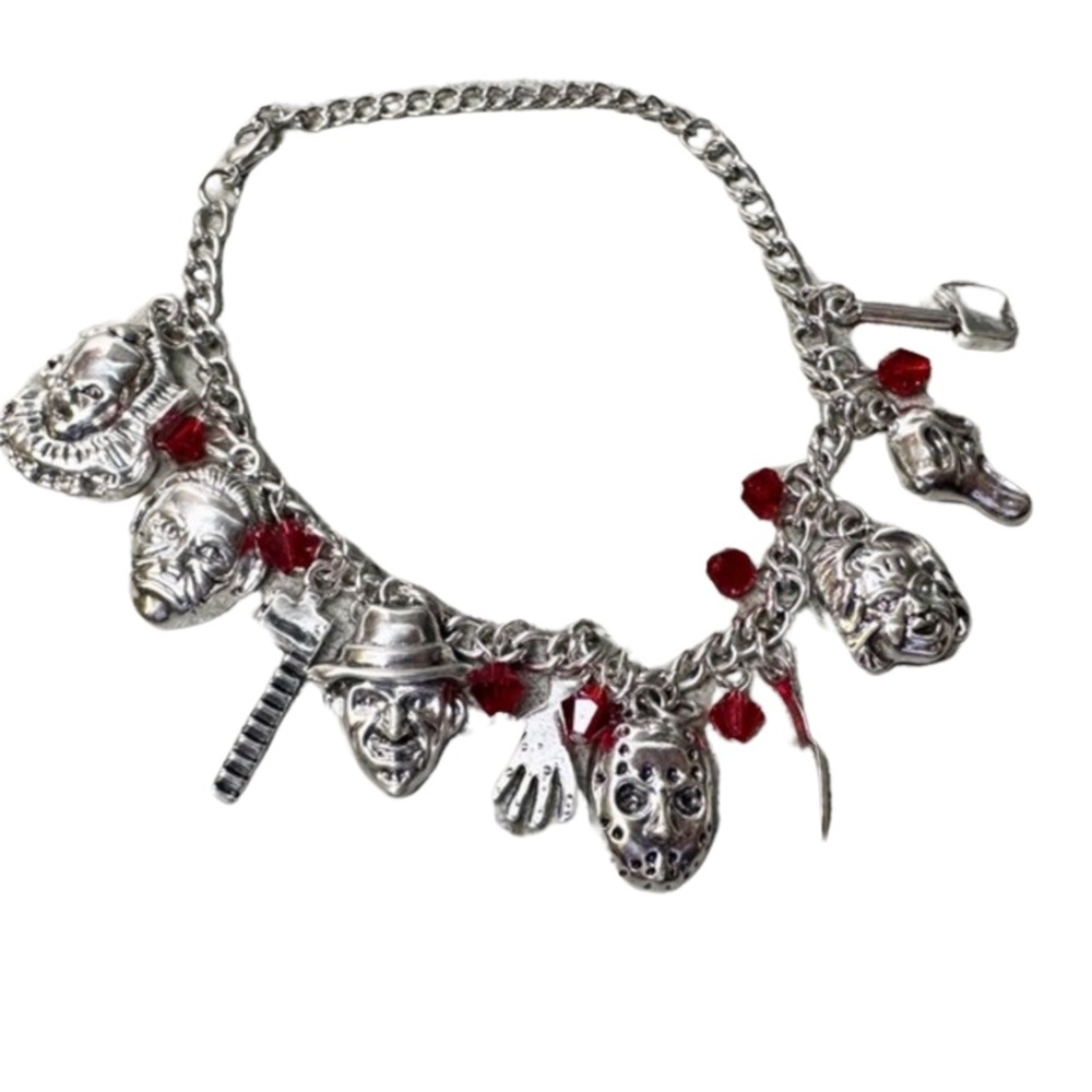 Silver and Red Horror Charm Bracelet Halloween